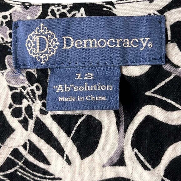 Democracy Sleeveless Shift Dress Black White Floral V-Neck AB Solution Summer 12 - Picture 4 of 8